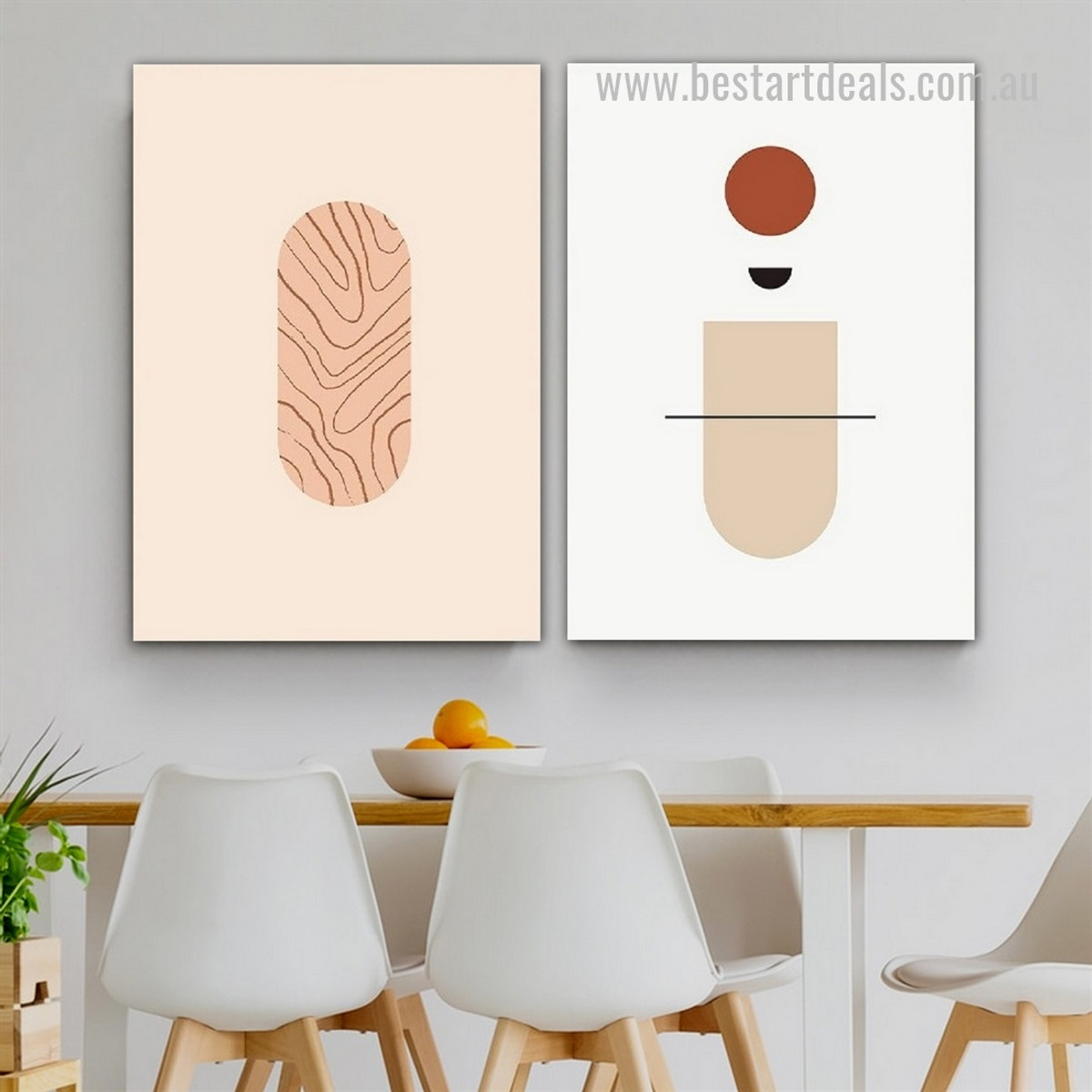 Circular Flaw Strokes Circle Scandinavian Framed Stretched Abstract 2 Panel Painting Geometric Picture Canvas Print for Room Wall Flourish