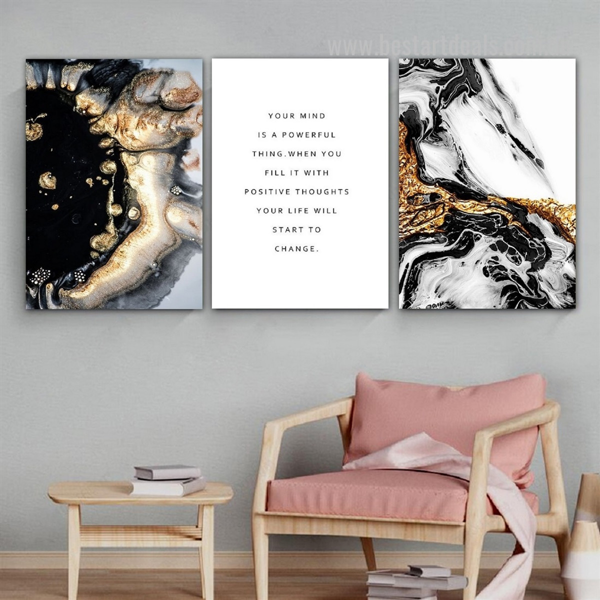 Start To Change Spots Modern 3 Piece Framed Stretched Abstract Typography Painting Photograph Canvas Print for Room Wall Decor