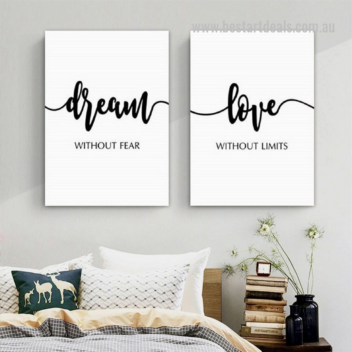 Dream Without Fear Abstract Modern 2 Piece Framed Stretched Quotes Painting Photograph Canvas Print for Room Wall Getup