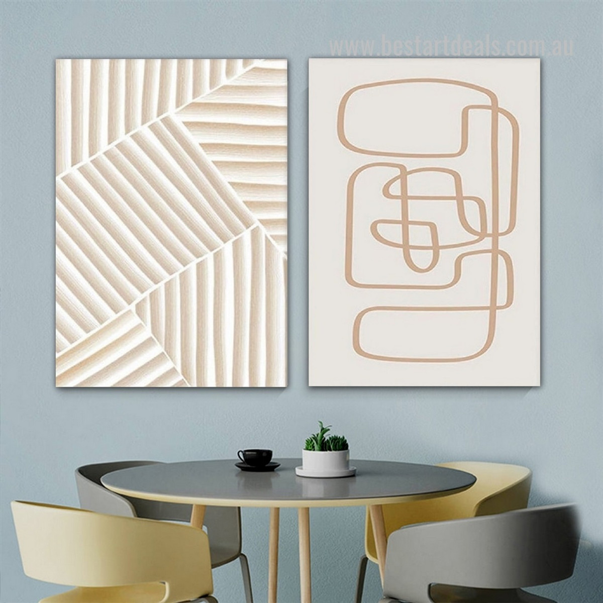 Convoluted Strokes Lines Geometrical Framed Stretched Wall Art Scandinavian Photo 2 Piece Abstract Canvas Print for Home Disposition Ideas