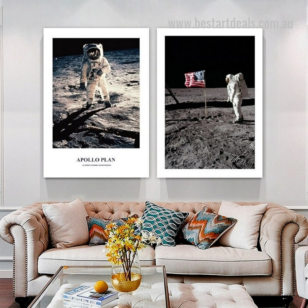 Apollo Plan Flag Modern Typography Naturescape 2 Piece Stretched Painting Image Canvas Print For Room Wall Outfit