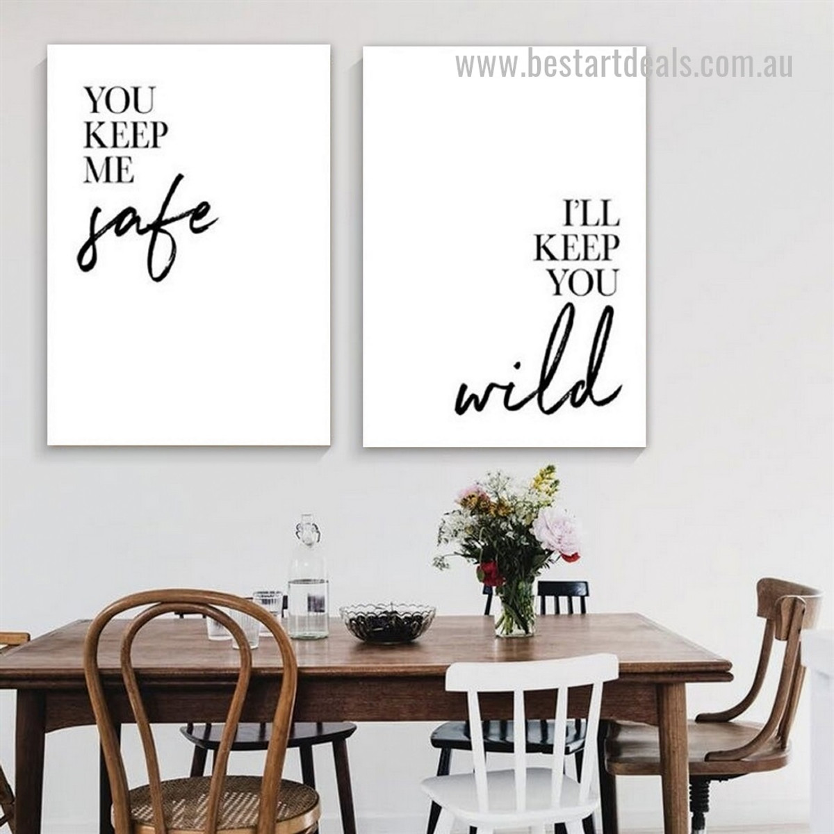 I Will Keep You Wild Minimalist Modern Quotes 2 Panel Painting Photograph Stretched Framed Canvas Print for Room Wall Embellishment