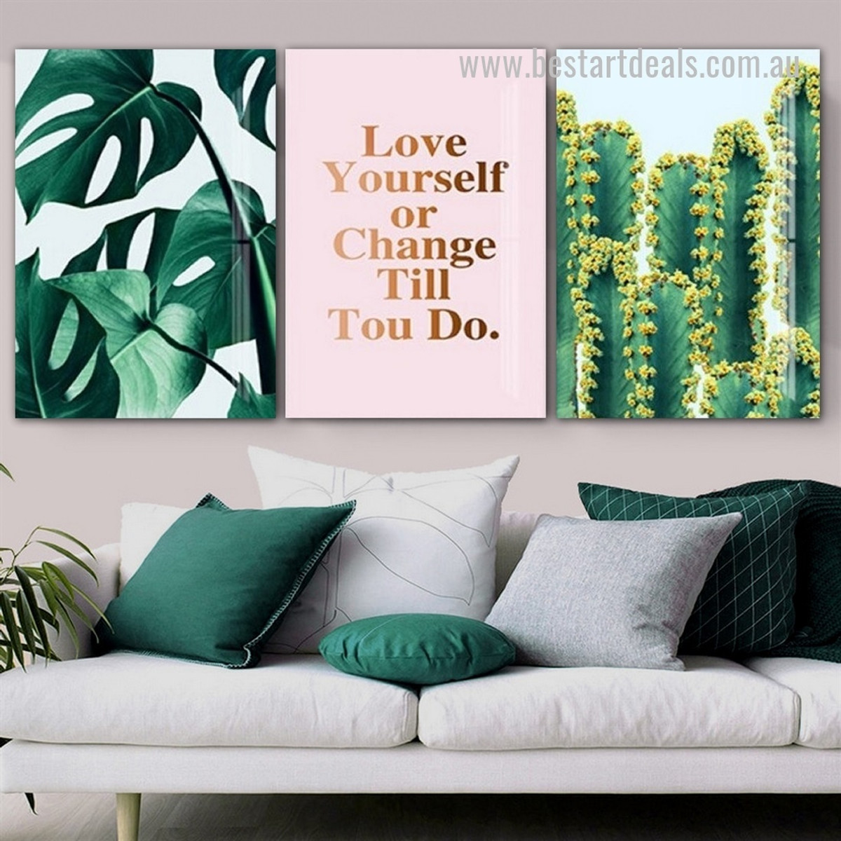 Fairytale Castle Cactus Leaves Typography Photo Nordic Framed Stretched Wall Cheap Botanical Painting 3 Piece Canvas Print for Room Arrangement Ideas