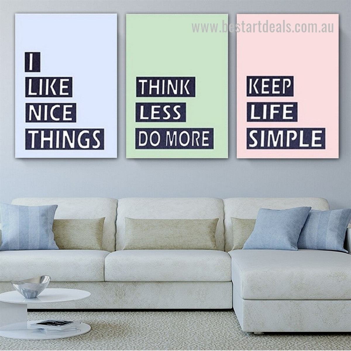 Think Less Do More Modern 3 Piece Wall Cheap Abstract Canvas Print Framed Stretched Painting Photograph Quotes for Room Ornament Collection