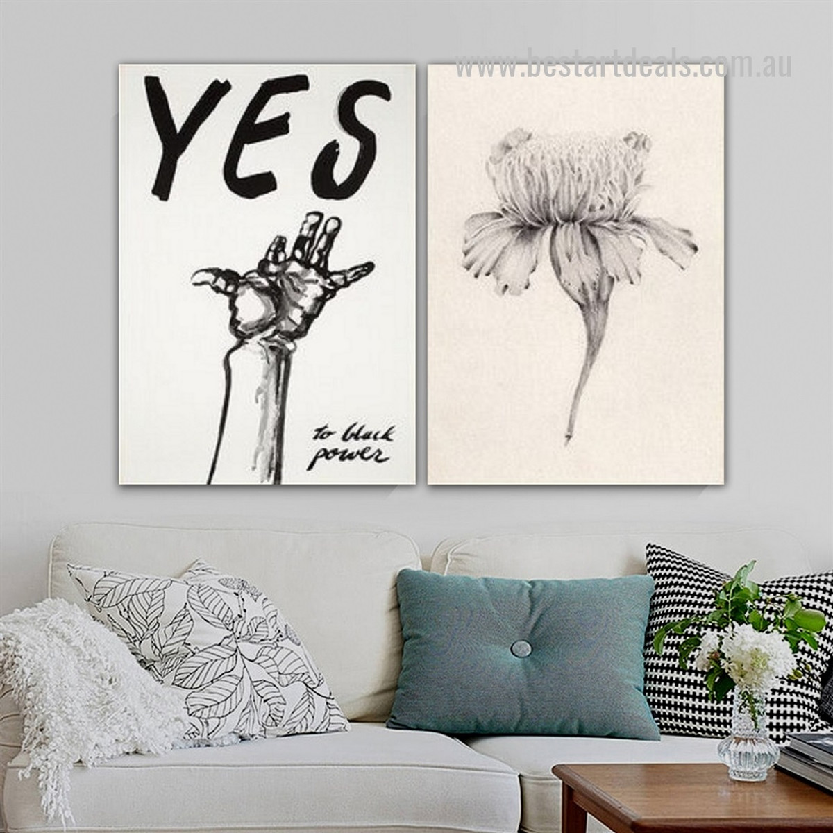 Yes To Black Power Framed Stretched Abstract Cheap Wall Art Garniture Quotes 2 Panel Photograph Vintage Canvas Print