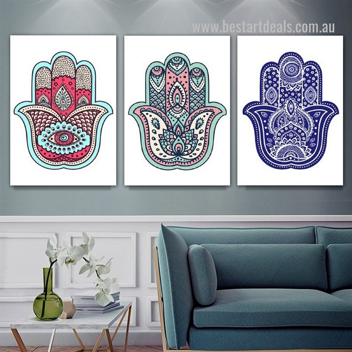 Mitt Mandala Drawing Hands Modern Minimalist 3 Panel Artwork Photograph Framed Stretched Abstract Canvas Print for Bedroom Wall Adornment