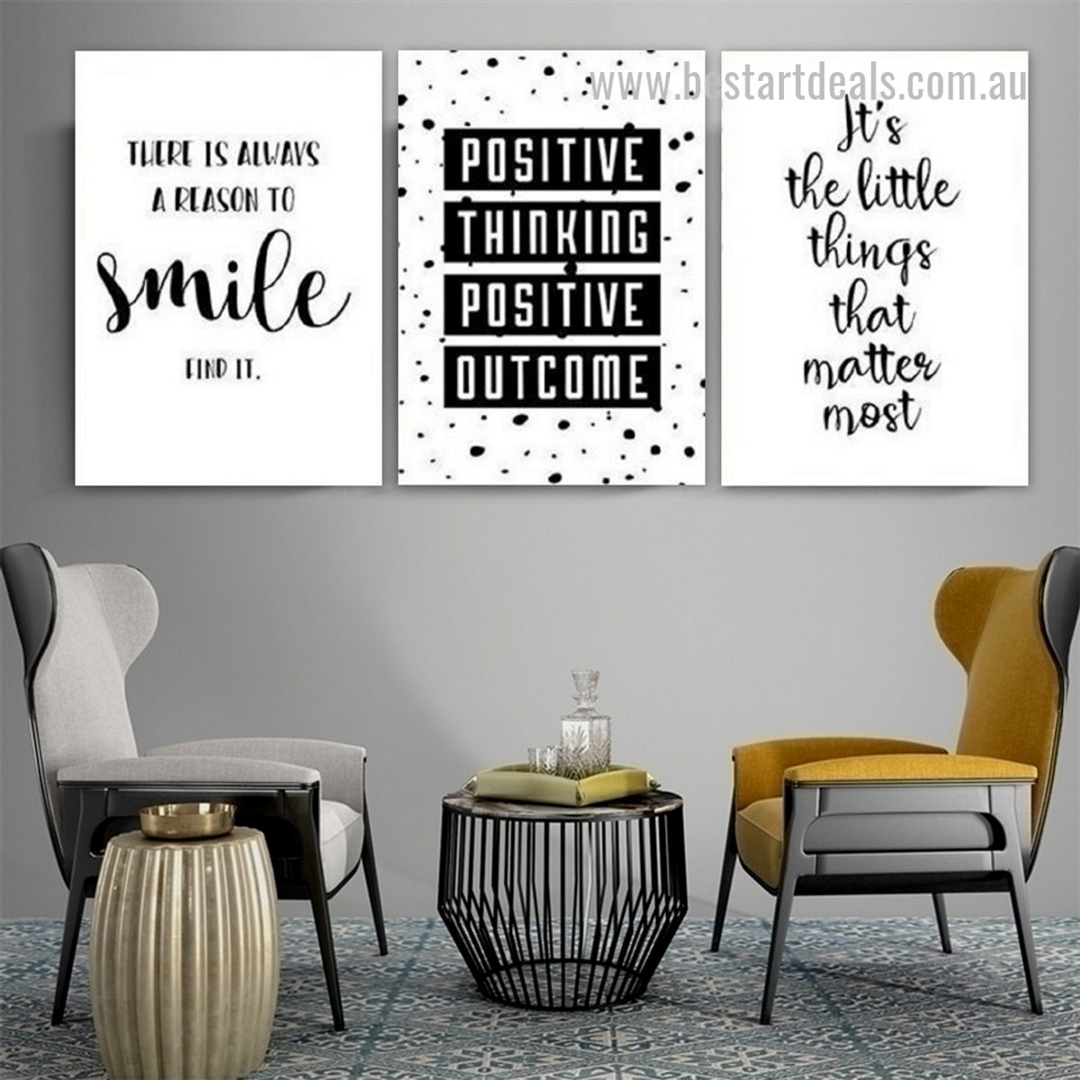 Its The Little Things Spots Modern Canvas Wall Art 3 Piece Framed Stretched Quotes Minimalist Print Image for Home Outfit