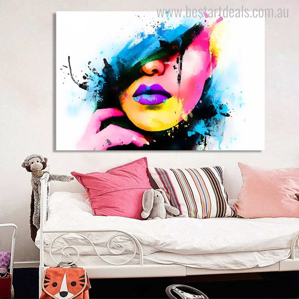 Women Half Face Modern Figure Abstract Watercolor Painting Canvas Print for Living Room Wall Getup