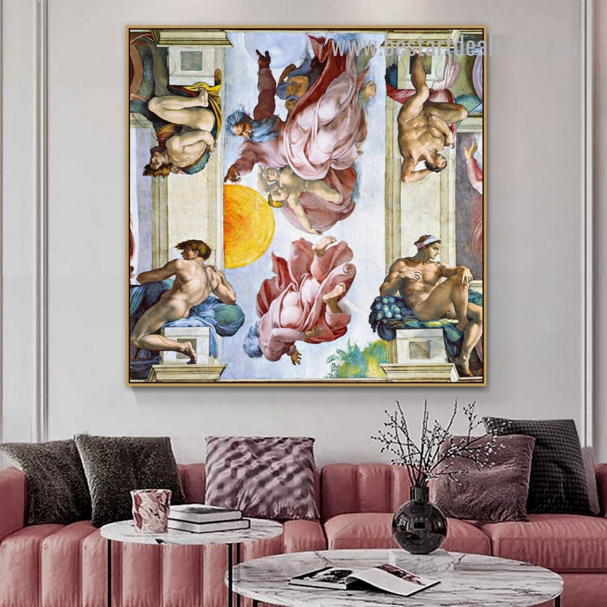 Sistine Chapel Ceiling Creation of the Sun and Moon Michelangelo High Renaissance Figure Reproduction Artwork Picture Canvas Print for Room Wall Decor