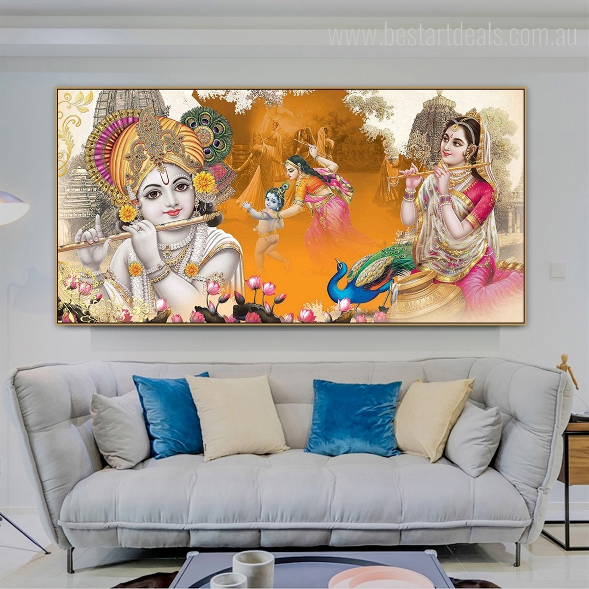 Bal Gopal Flowers Hindus Religious Canvas Print Modern Artwork Image for Home Wall Moulding
