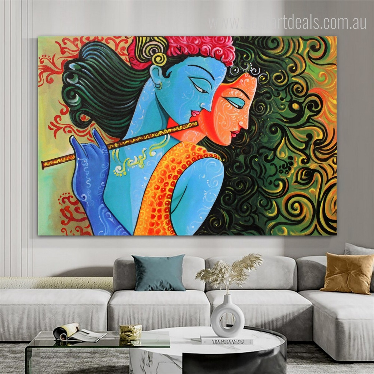 Lord Radha Krishna Hindus Indian Gods And Goddesses Spiritual Modern Photo Art Canvas Print for Room Wall Garnish