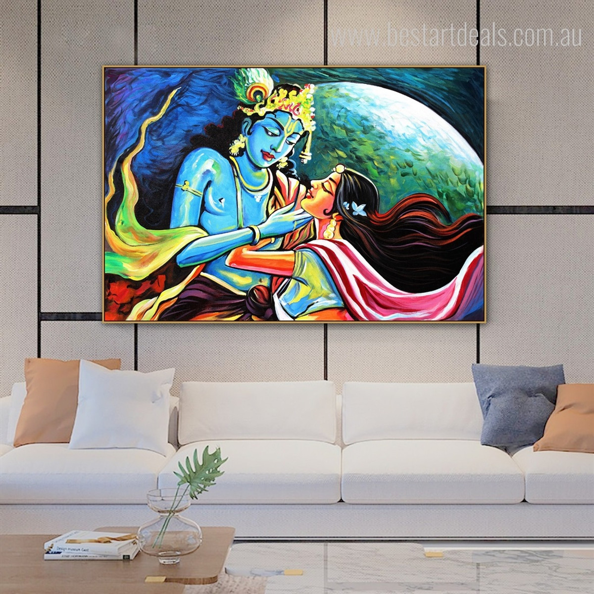 Krishna Radha God Jodi Indian Spiritual Modern Art Image Canvas Print for Room Wall Onlay