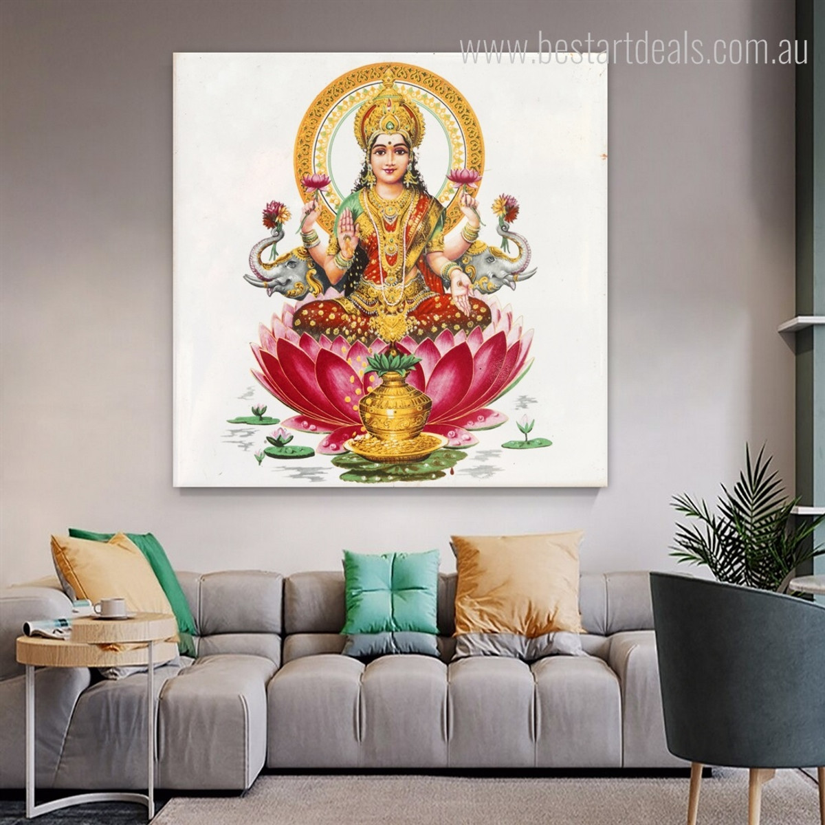 Goddess Lakshmi Elephants Indian Spiritual God Modern Photo Art Canvas Print for Room Wall Assortment