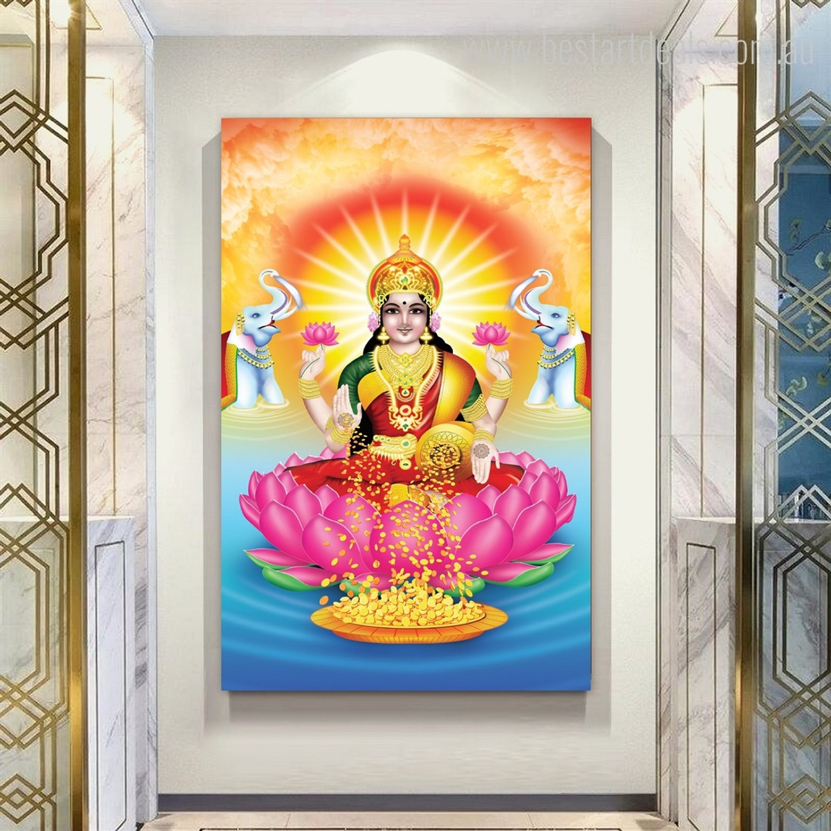 Lakshmi Indian Goddess Hindus Indian Deities Spiritual Modern Photograph Art Canvas Print for Room Wall Equipment