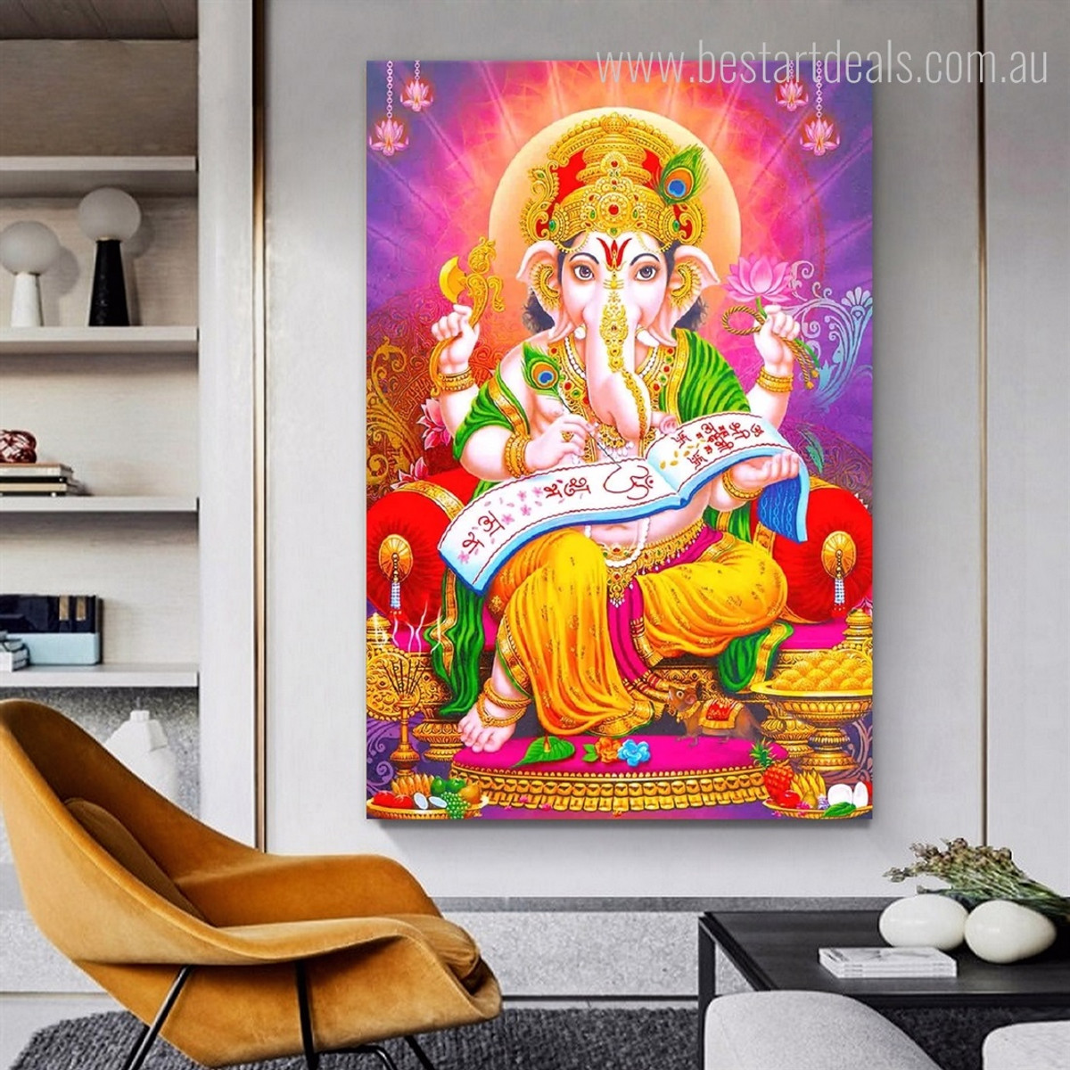 Ganesha Hindus God Spiritual Modern Image Art Canvas Print for Room Wall Illumination