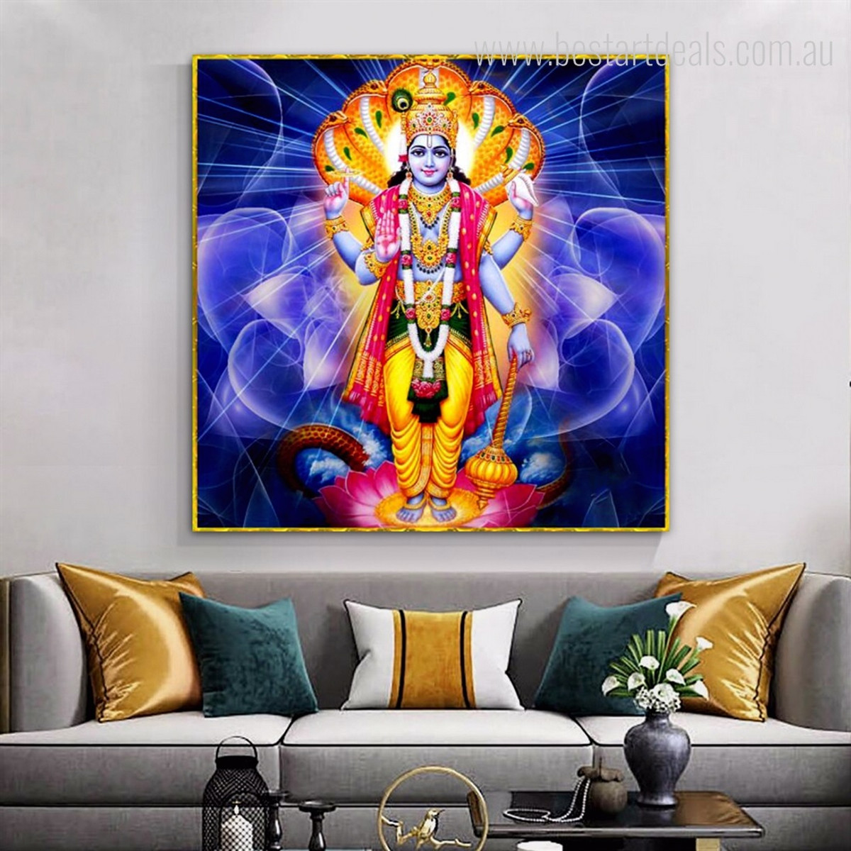 Vishnu Indian Religious Hindus God Canvas Print Modern Artwork Image for Wall Hanging Ornament