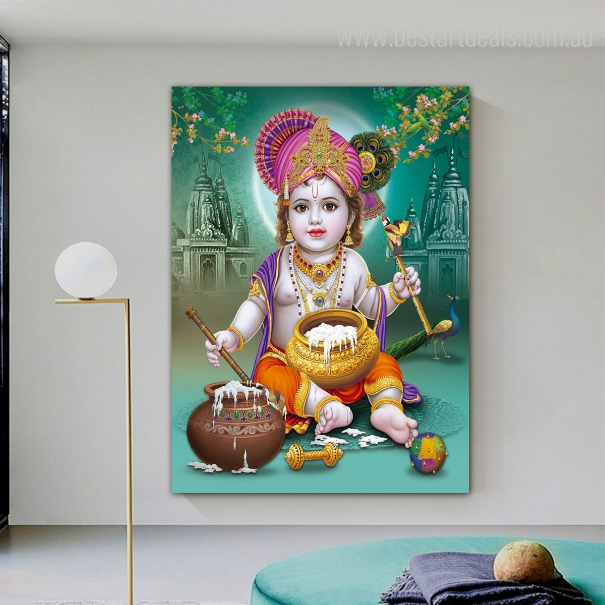 Balakrishna Indian Religion Spiritual Hindus God Modern Photo Art Canvas Print for Room Wall Flourish