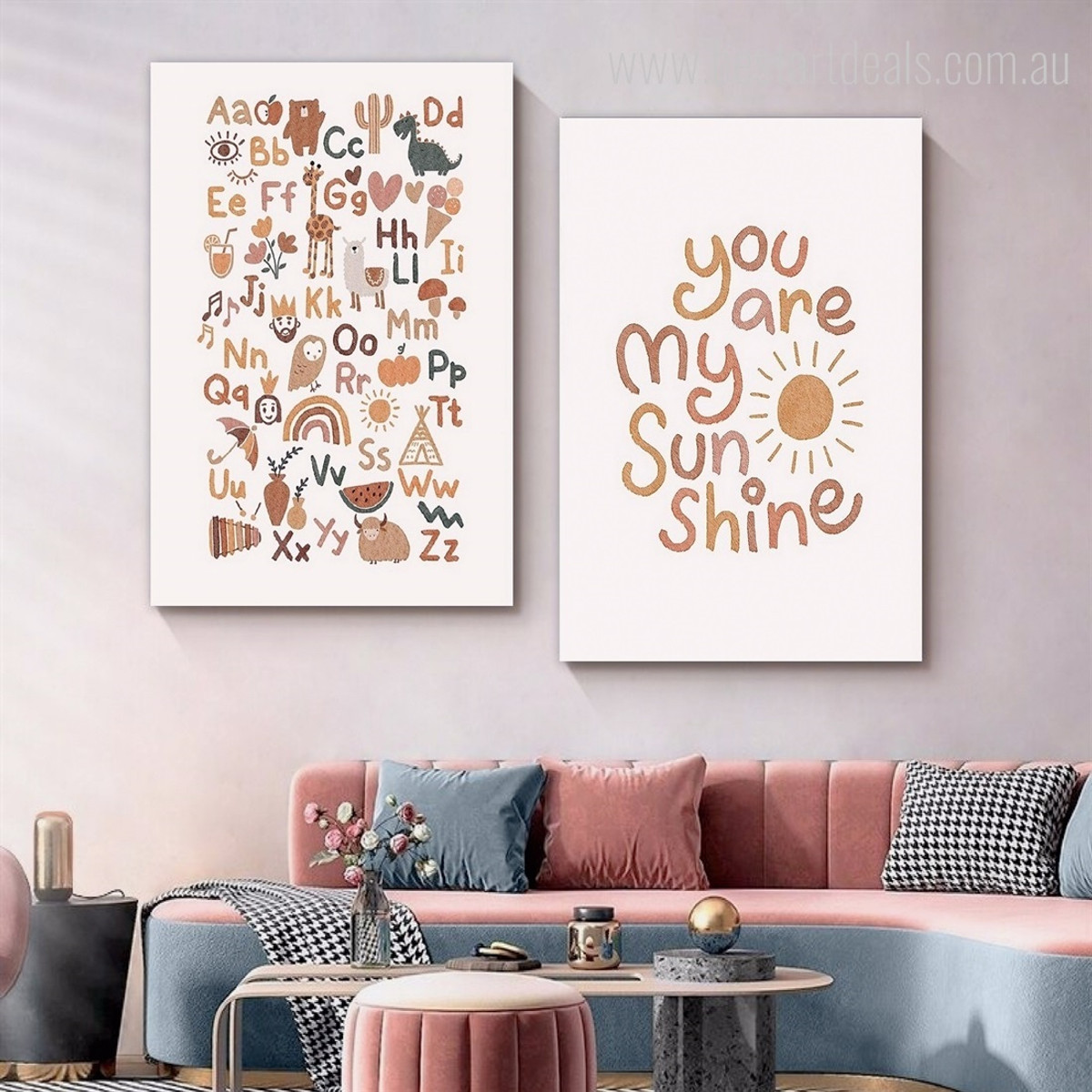 You Are My Sunshine Minimalist Photograph Quotes Nursery 2 Piece Set Stretched Canvas Print for Room Wall Art Embellishment