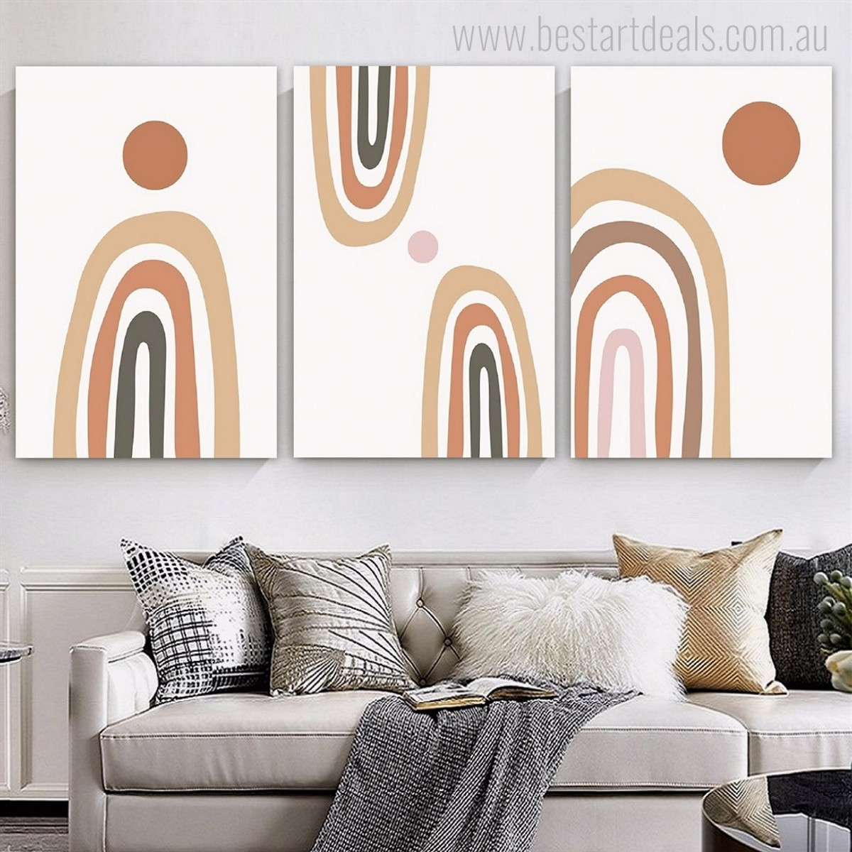 Rainbow Strokes Orb Circles Geometric Nursery 3 Multi Panel Painting Set Photograph Nature Print on Stretched Canvas for Wall Hanging Tracery