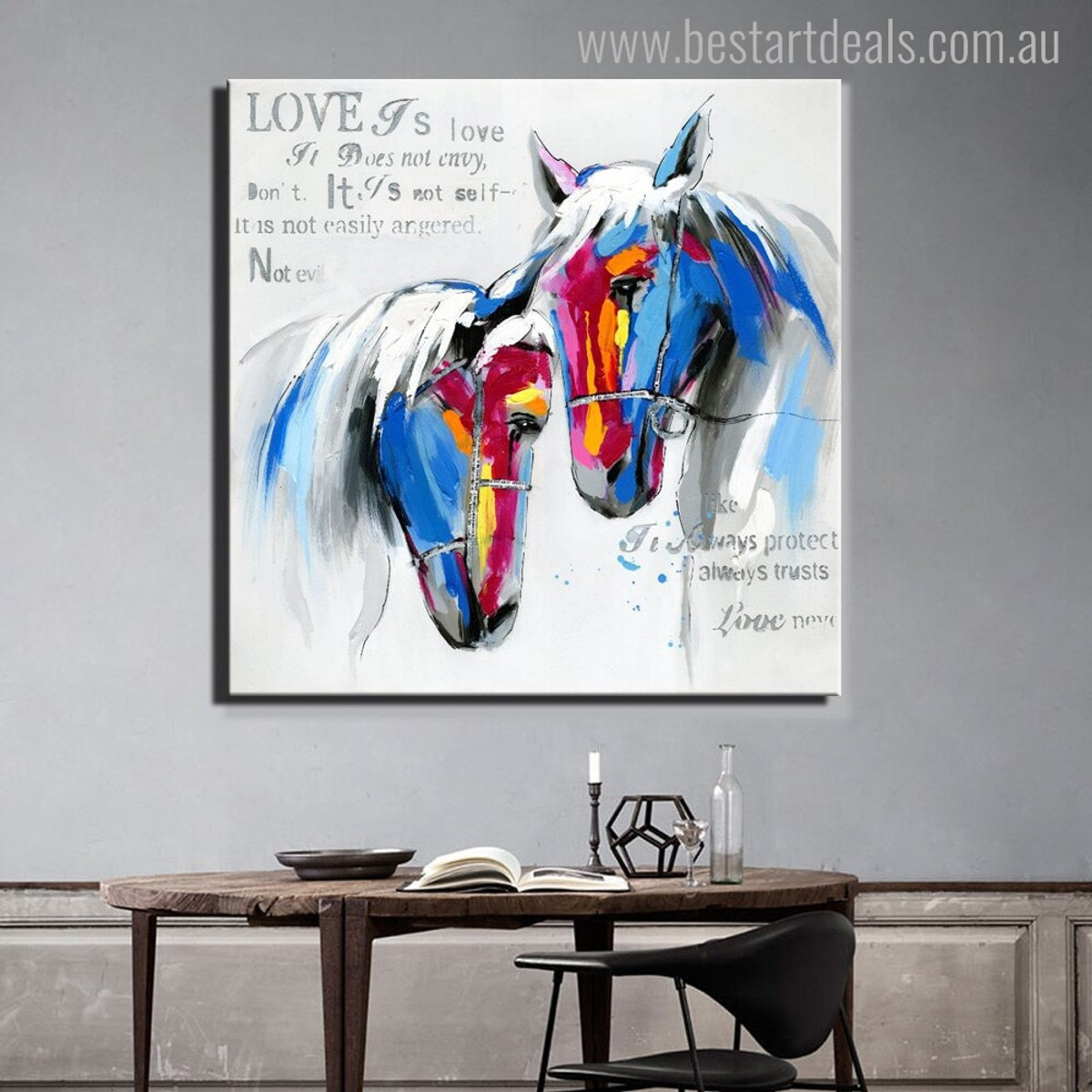 Two Horses Abstract Animal Modern Painting Canvas Print for Home Wall Flourish