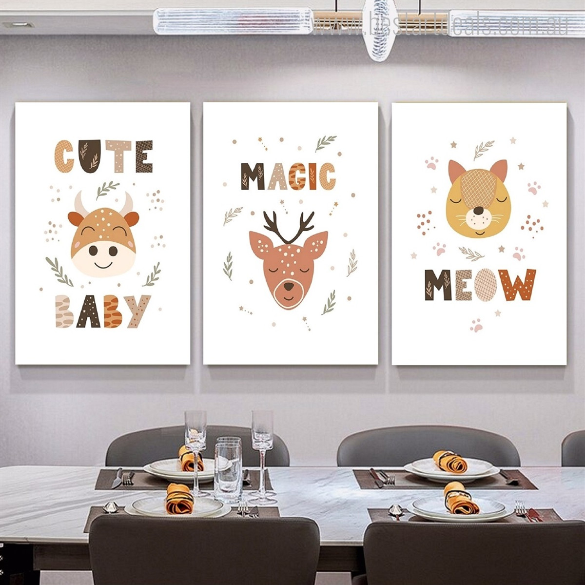 Cute Baby Spots Animal Typography 3 Multi Panel Painting Set Photograph Stretched Nursery Canvas Print for Room Wall Drape