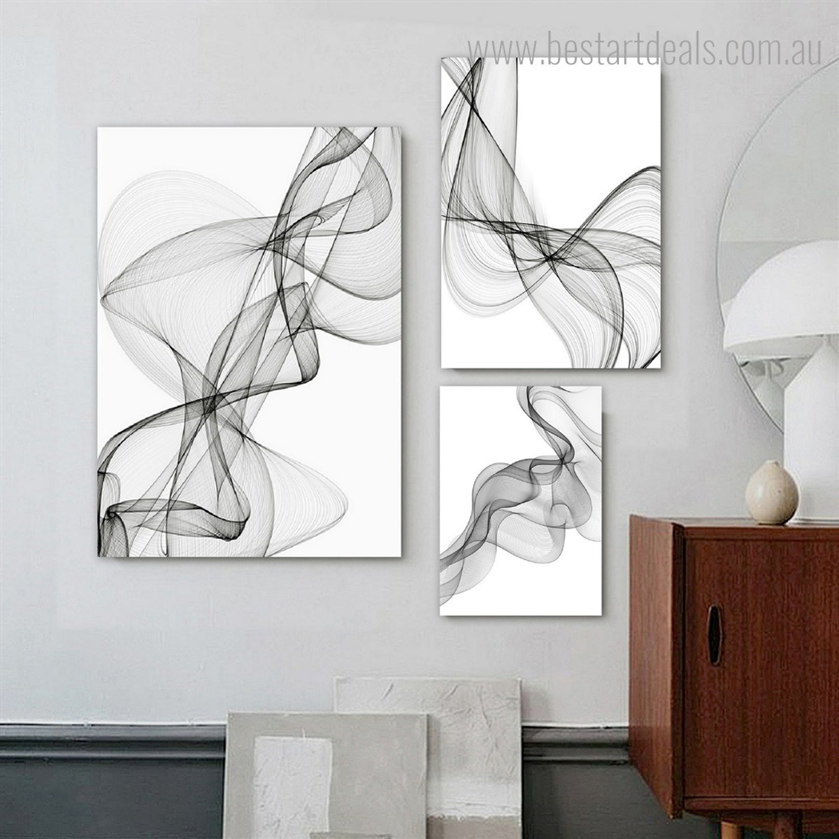 Sable Wavy Lines Modern 3 Framed Wall Painting Prints Minimalist Abstract Photograph Rolled Canvas for Room Garnish