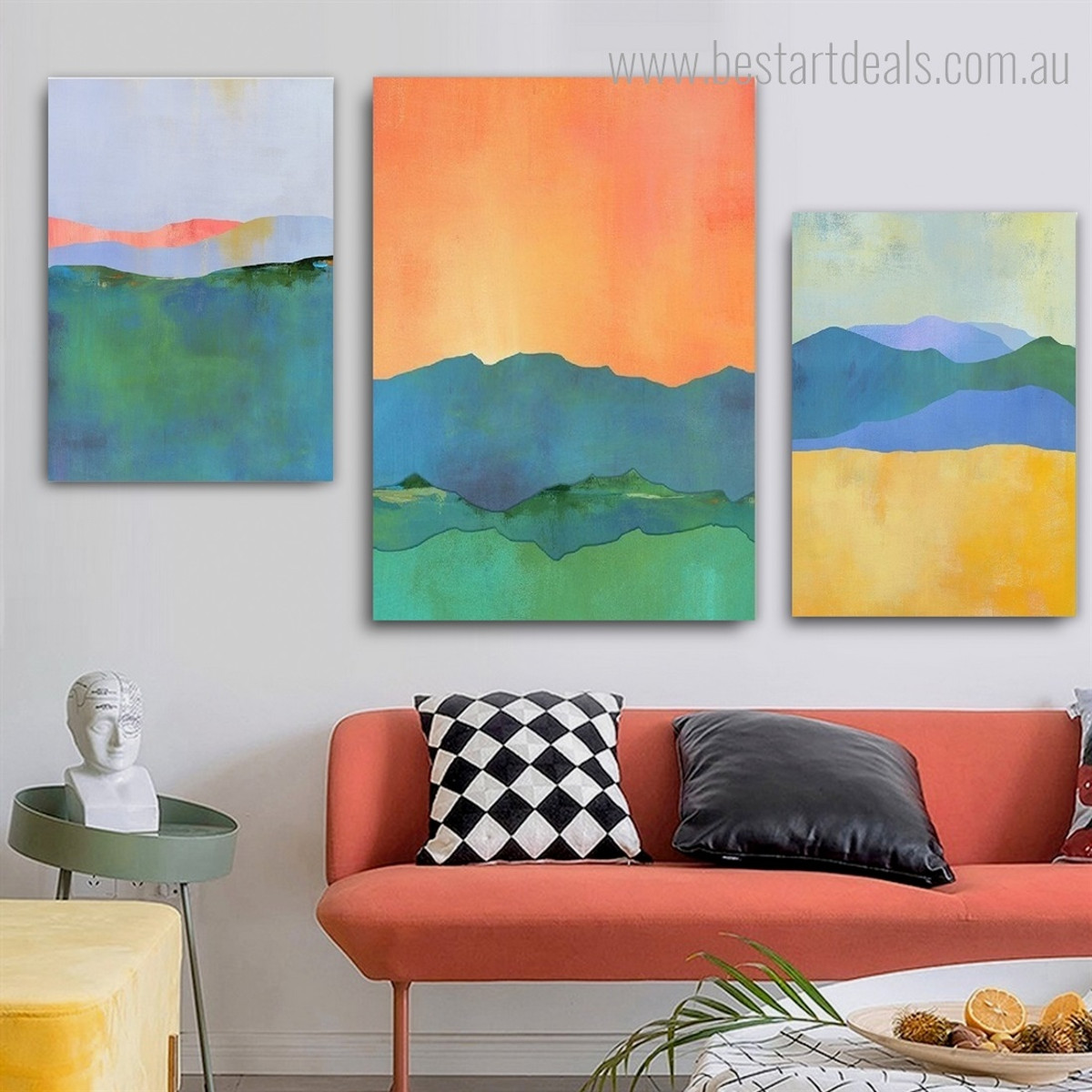 Sunrise Mountains Abstract Modern Photograph 3 Piece Framed Nature Prints on Canvas Set Wall Hanging Artwork Outfit