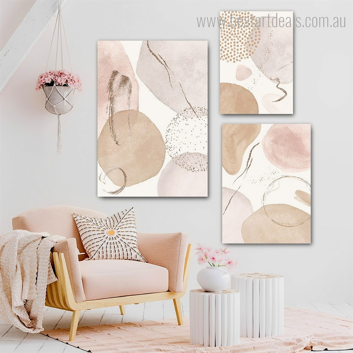 Scansion Tarnish Dots Geometrical 3 Piece Framed Wall Painting Set Abstract Scandinavian Rolled Photograph Print on Canvas Home Wall Ornament