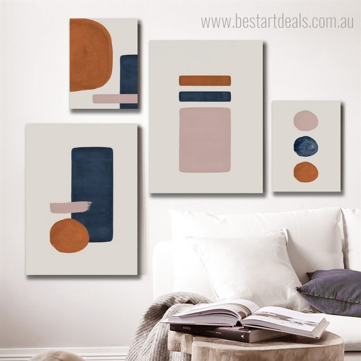 Multicolor Versa Orb Geometrical Scandinavian Rolled 4 Piece Framed Wall Painting Abstract for Bedroom Print on Canvas Arrangement