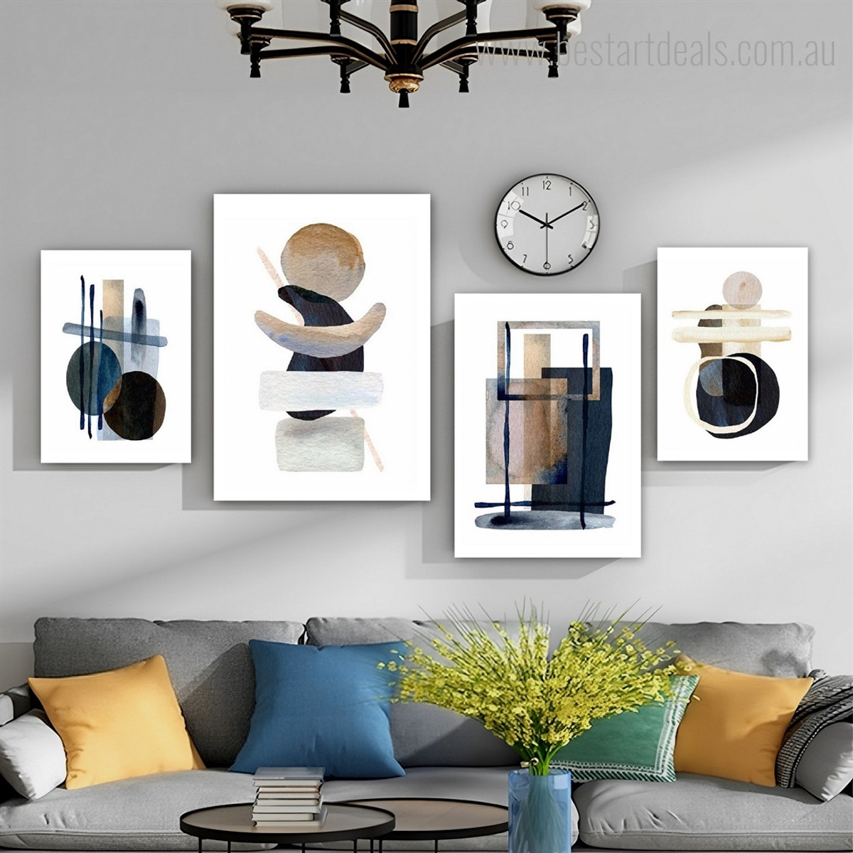 Rectangular Mackle Orb Circles Geometric Modern Photograph 4 Piece Framed Painting Set Abstract Stretched Rolled Canvas Australian Prints for Room Wall Outfit