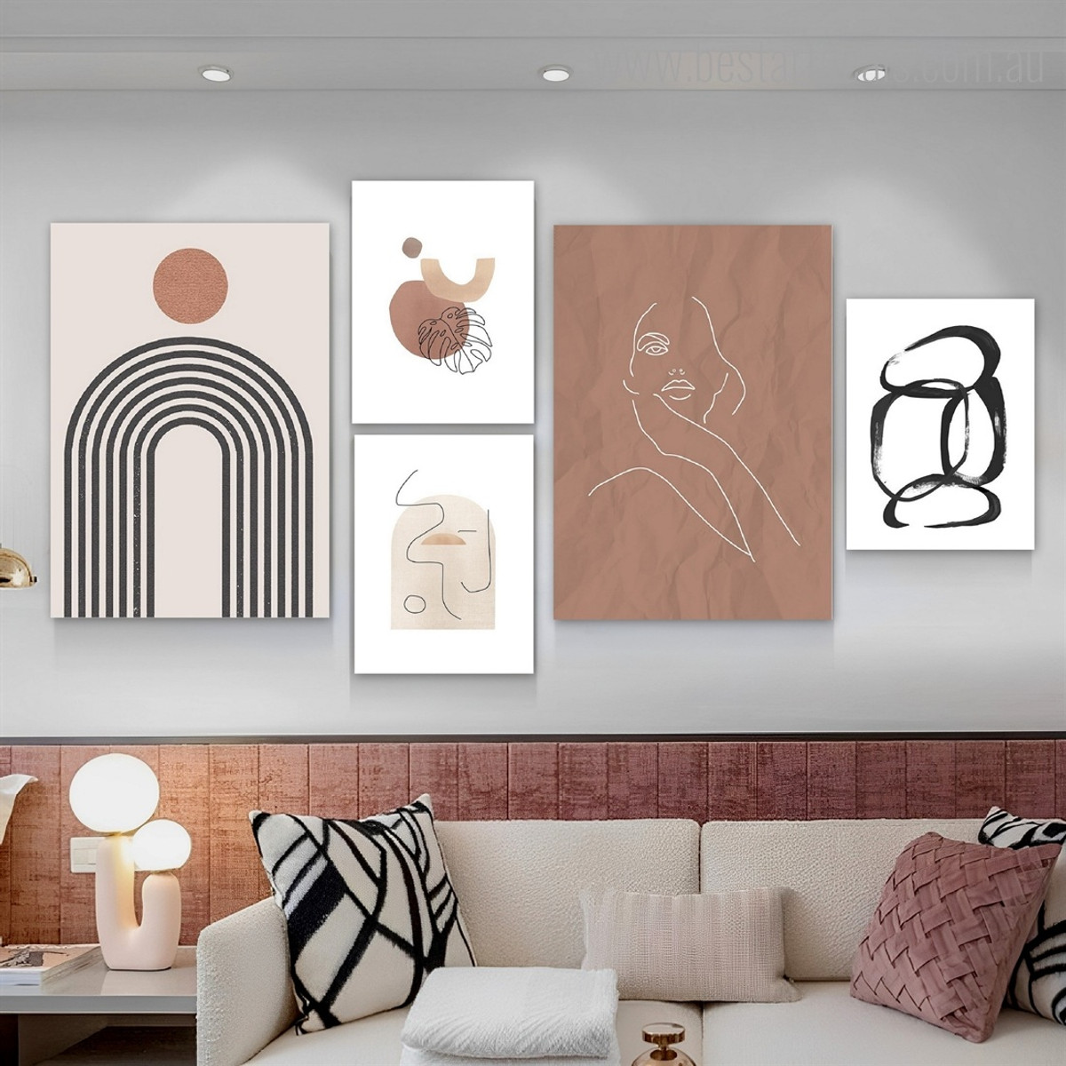 Lass Alignment Figure Lines Abstract Scandinavian Rolled 5 Piece Framed Artwork Set Photograph Print on Canvas Home Wall Onlay