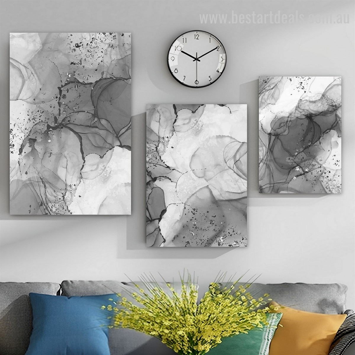 Roundly Taint Marble Abstract Photograph Modern 3 Piece Framed Wall Art Set Stretched Canvas Print for Room Illumination