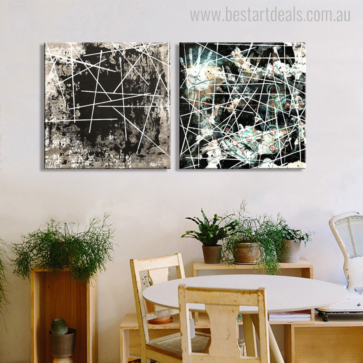 Strokes Abstract Nordic Painting Canvas Print for Dining Room Wall Tracery