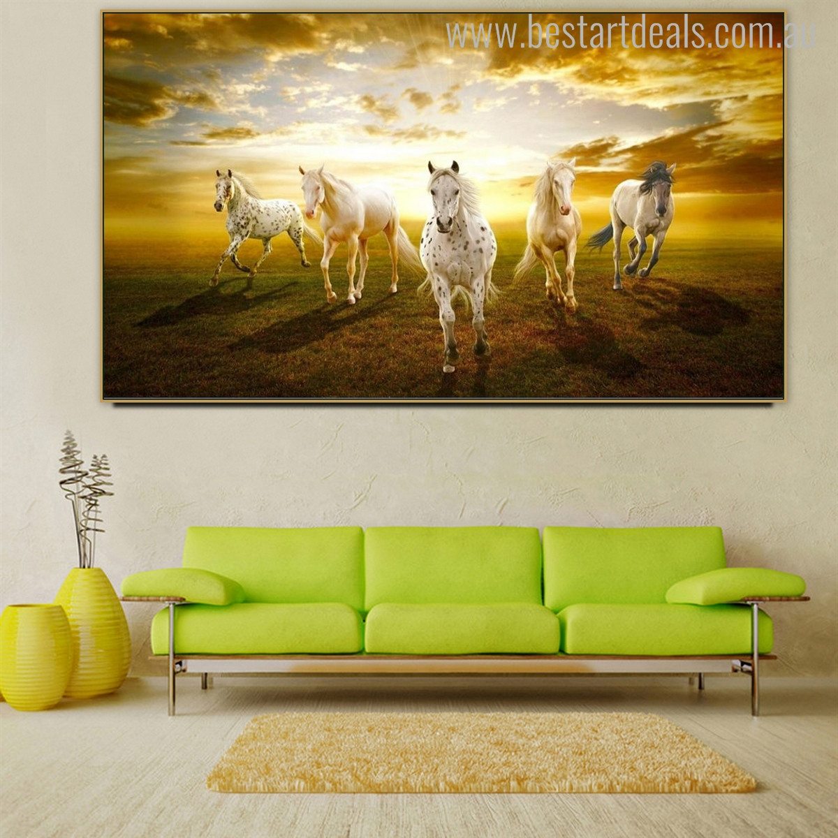 Herd of Horses Animal Modern Painting Canvas Print for Room Wall Flourish