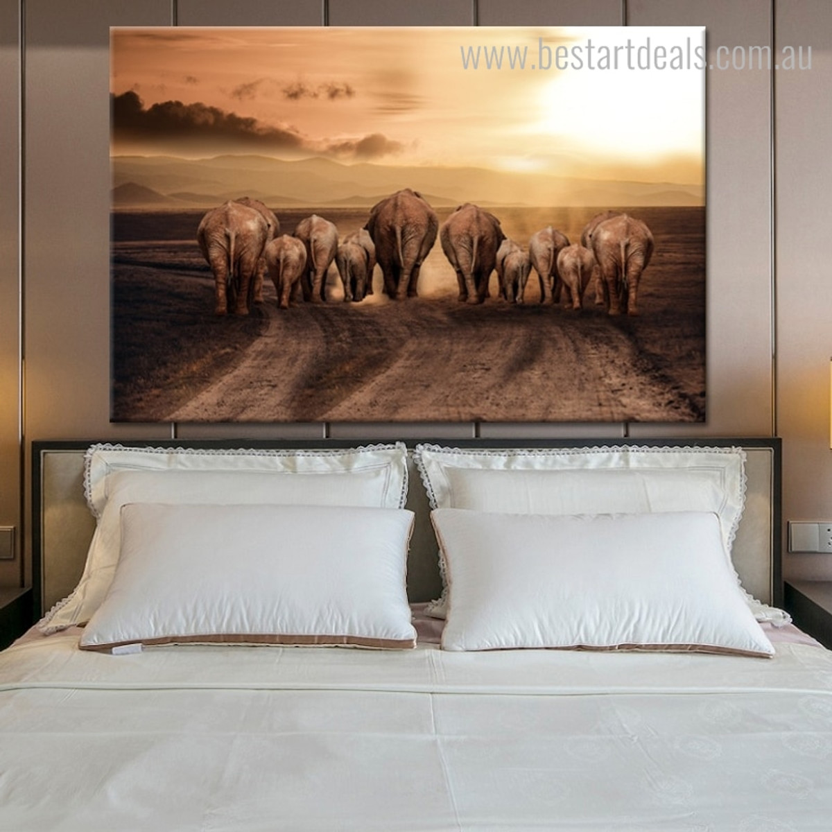 Elephants Back Animal Modern Painting Canvas Print for Bedroom Wall Moulding