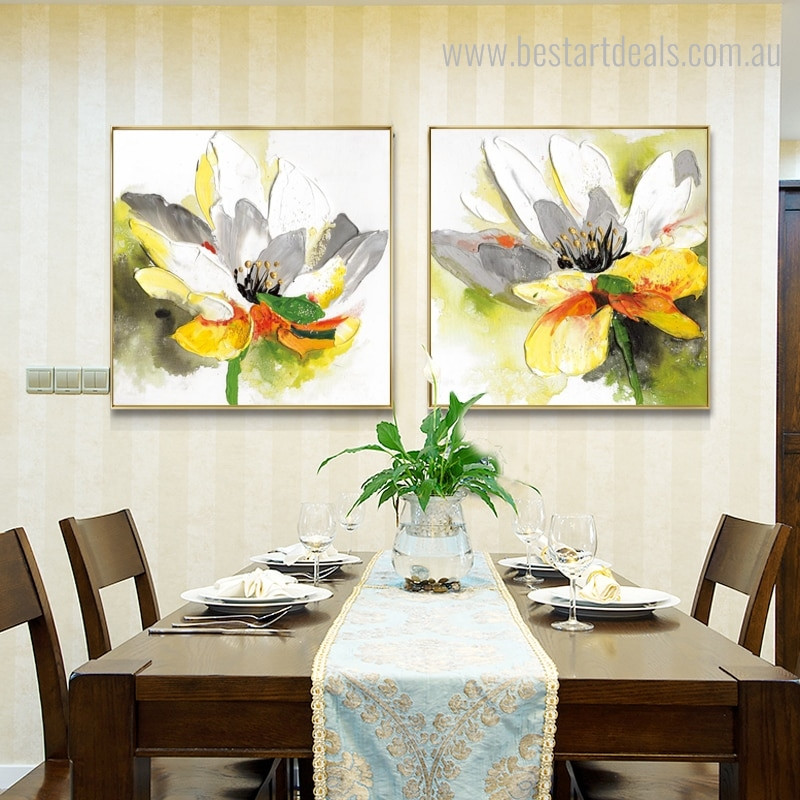 Awesome Lotus Abstract Watercolor Botanical Portraiture Picture Canvas Print for Dining Room Wall Outfit