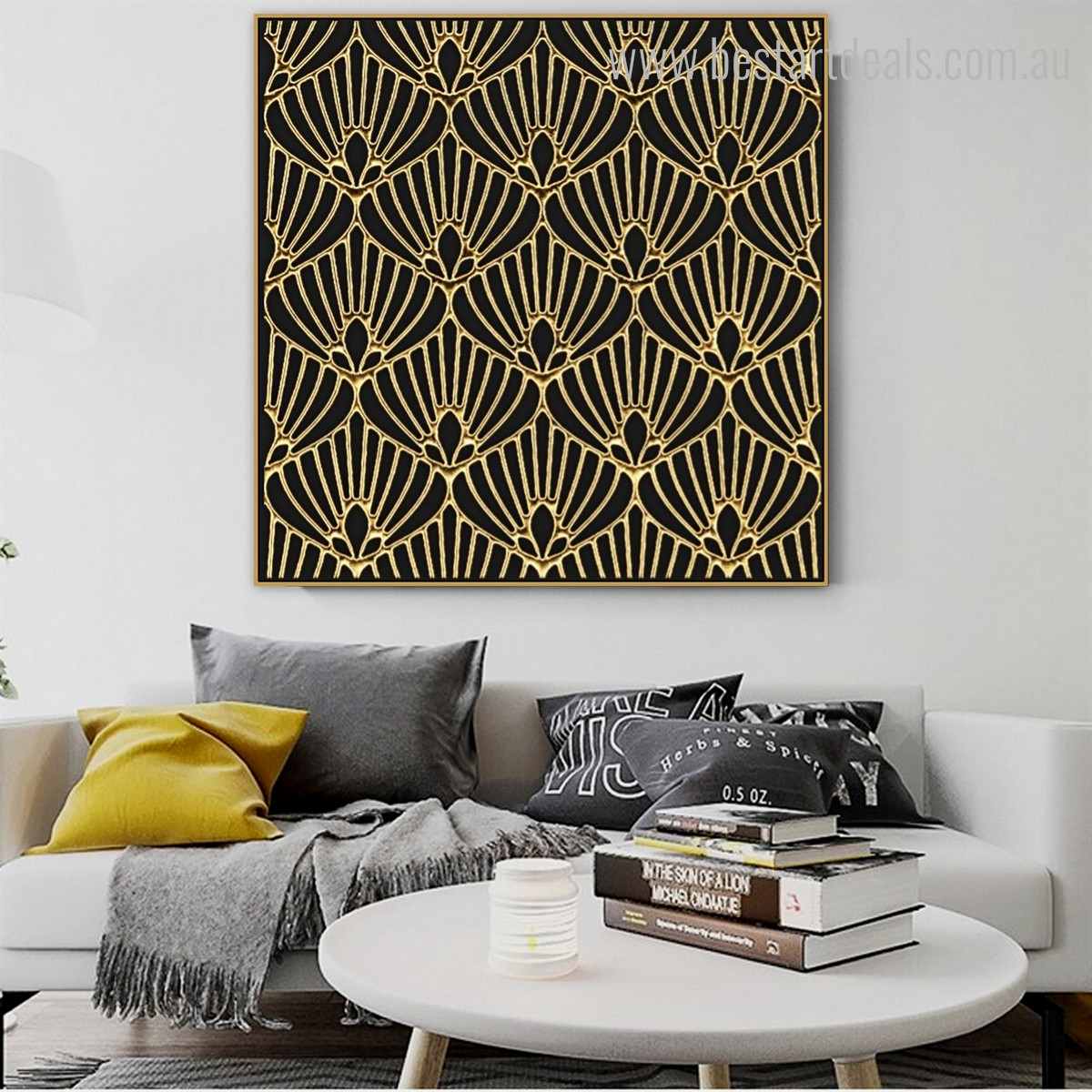 Buy Gold Floral Canvas Print Wall Art Decor.