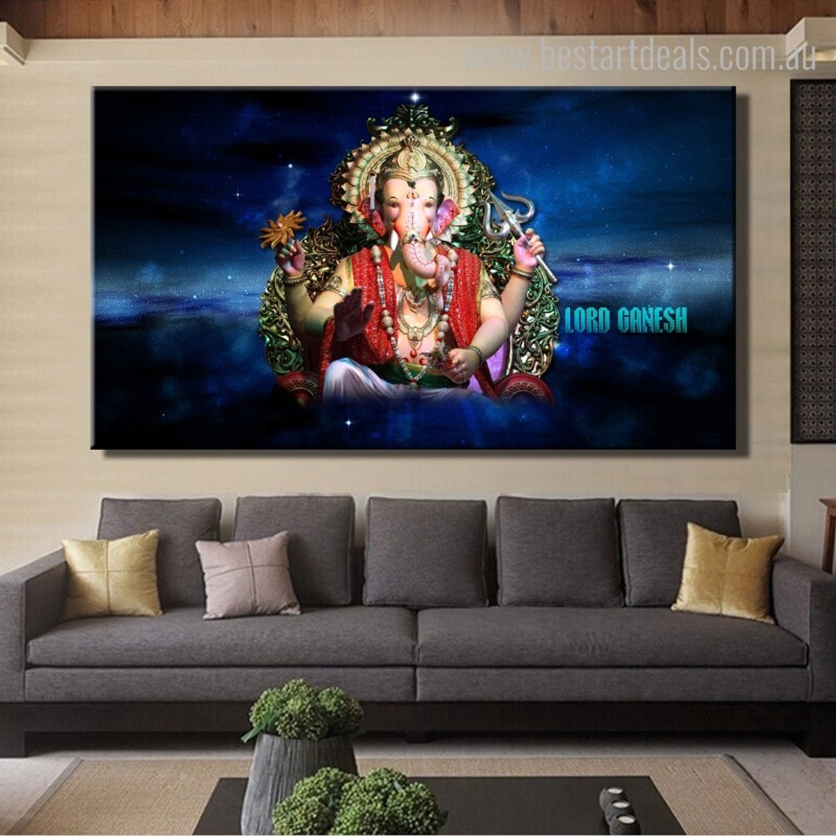 Lord Ganesh Religious Modern Framed Painting Photo Canvas Print for Living Room Wall Adornment