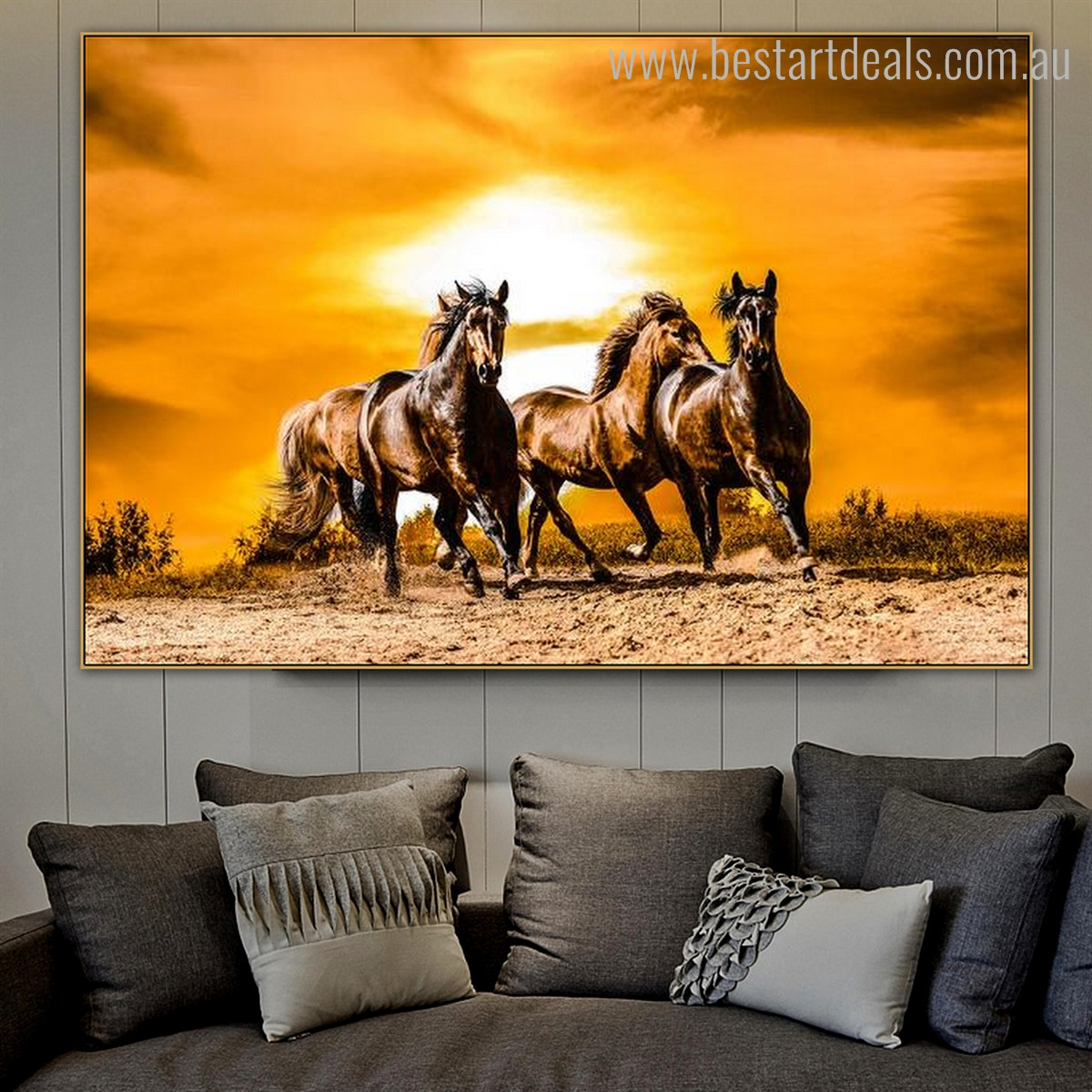 Three Horses Animal Framed Contemporary Painting Image Canvas Print for Room Wall Adornment