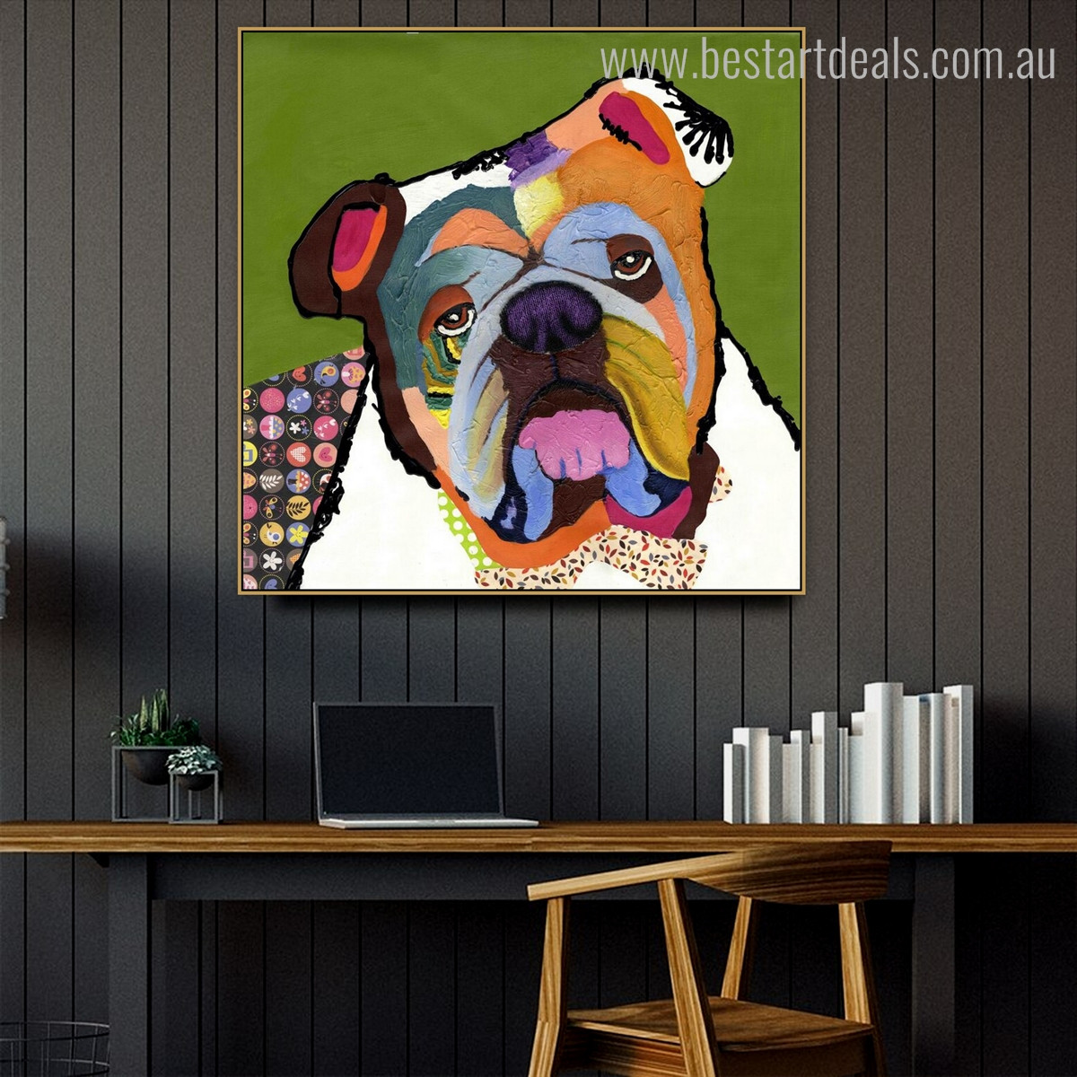English Bulldogge Face Animal Framed Painting Image Canvas Print for Study Room Wall Decor