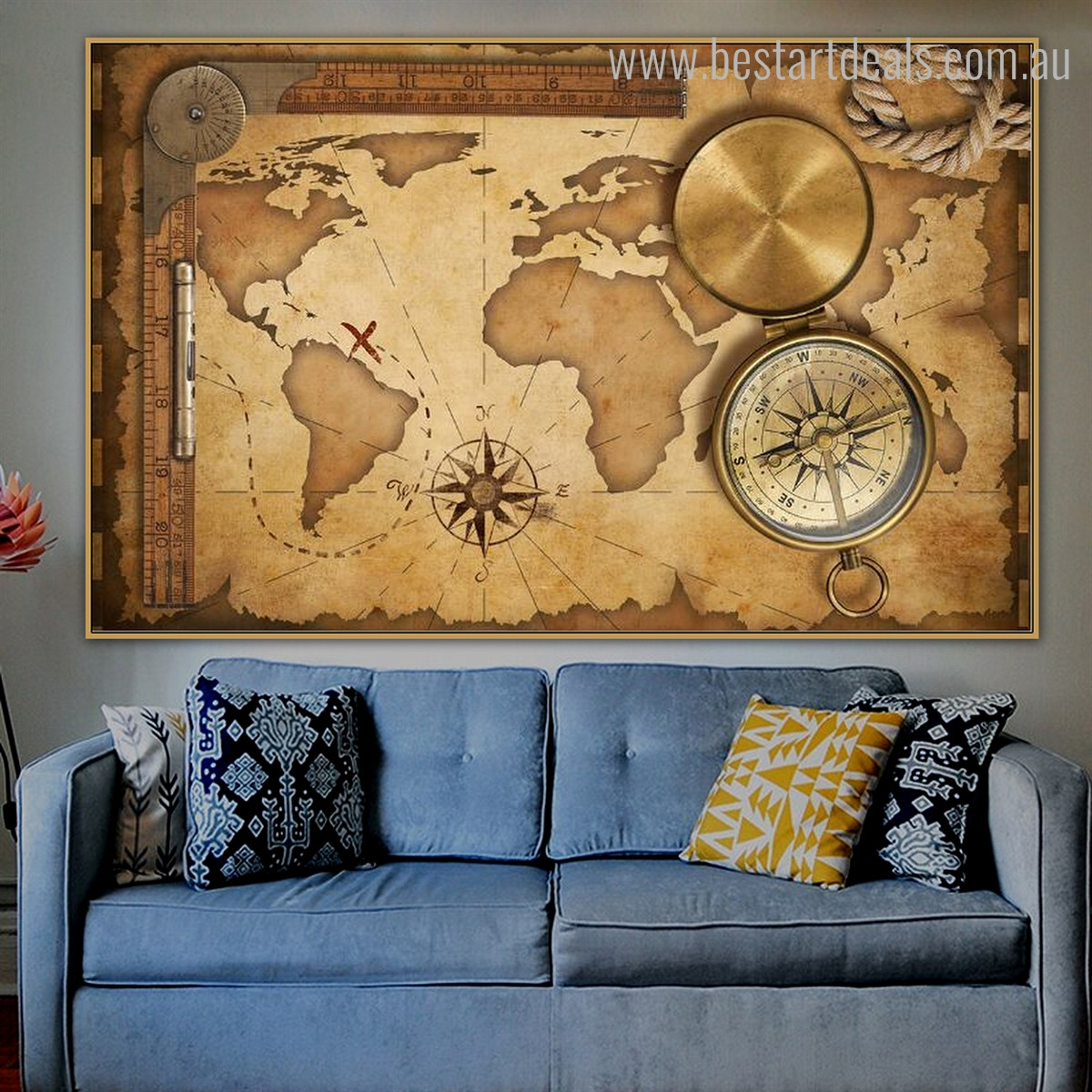 World Delineation Vintage Framed Canvas Artwork Image Canvas Print For Room Wall Getup