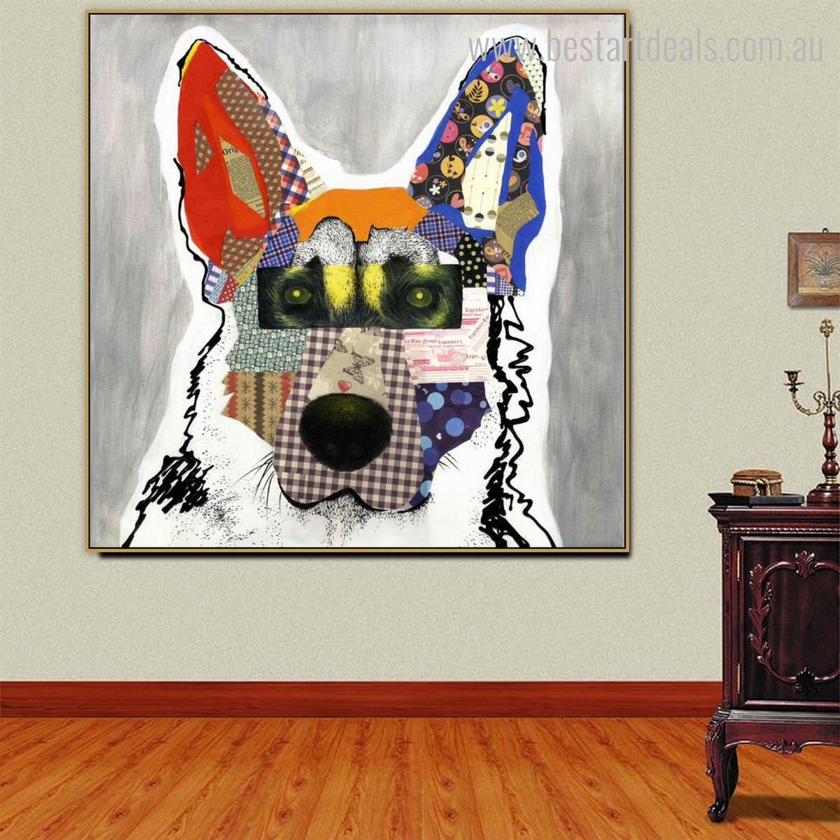 German Shepherd Dog Abstract Animal Framed Modern Painting Picture Canvas Print for Room Wall Decor