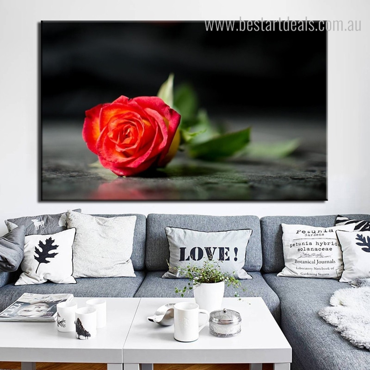 Red Rose Floral Framed Modern Painting Picture Canvas Print for Room Wall Decor