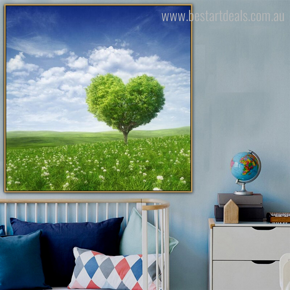 Lawn Floral Modern Framed Painting Image Canvas Print for Living Room Wall Decor