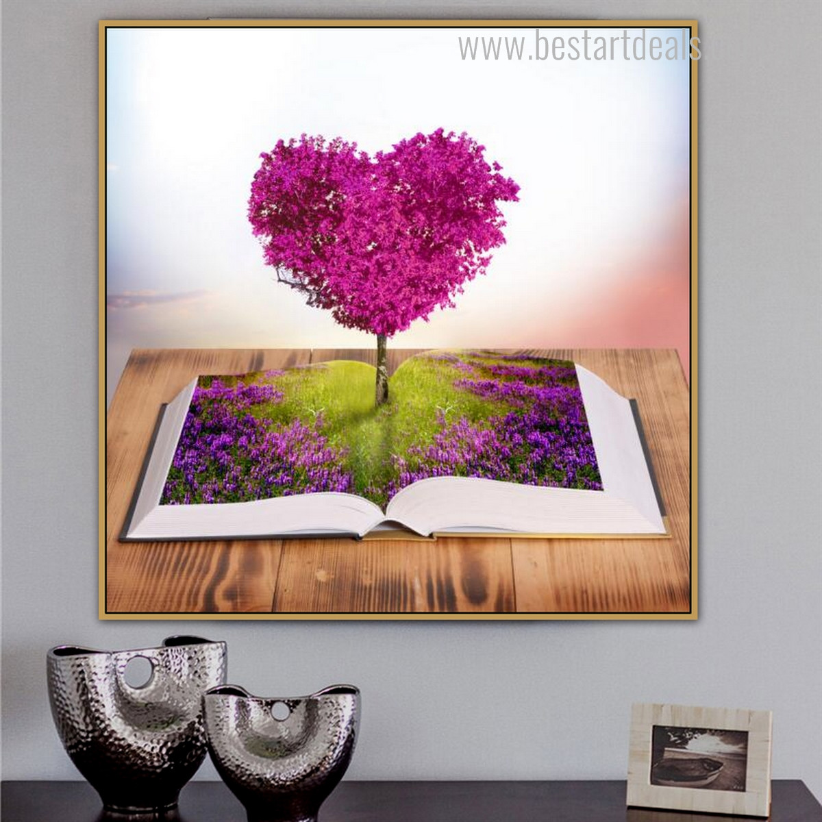 Heart Book Contemporary Floral Framed Effigy Image Canvas Print for Room Wall Outfit