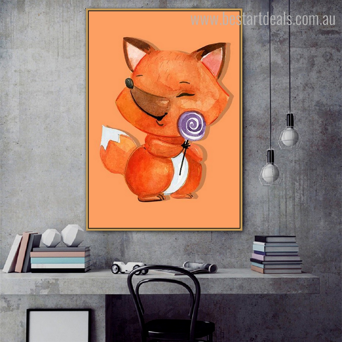 Baby Fox Animal Animated Framed Painting Picture Canvas Print for Room Wall Ornament