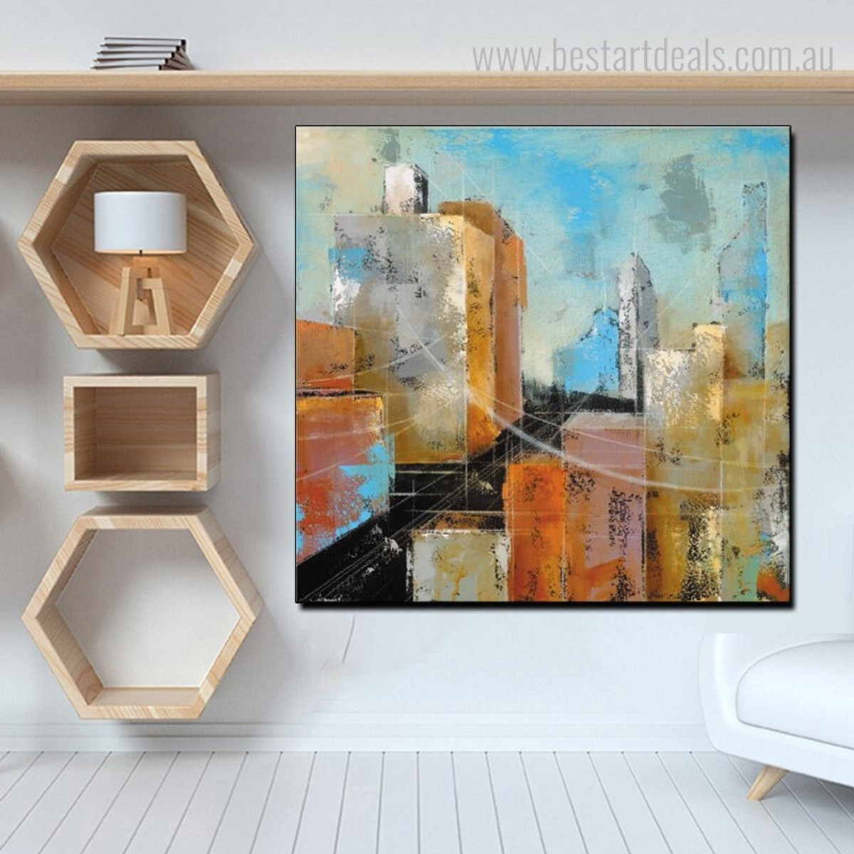 Silent Town Abstract Modern Cityscape Framed Portraiture Picture Canvas Print for Room Wall Garnish