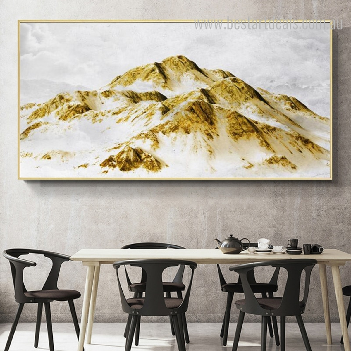 Golden Rocks Abstract Modern Nature Framed Canvas Artwork Picture Print for Dining Room Wall Decoration