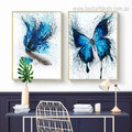 Bluish Butterfly and Fish Abstract Animal Framed Painting Picture Canvas Print for Room Wall Garniture