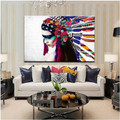 Tribal Mademoiselle Figure Framed Tableau Photo Canvas Floral Wall Print for Room Wall Ornament